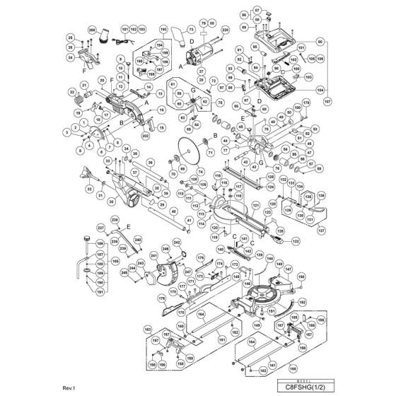 Main Assembly for Hikoki C8FSHG Miter Saw