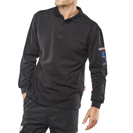 Arc Flash Polo Shirt Long Sleeve 210gsm Cotton Fabric Navy Blue Size MED