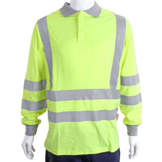 Long Sleeved Polo Shirt ARC Compliant Hi-Viz Fire Retardant Sat Yellow 4XL