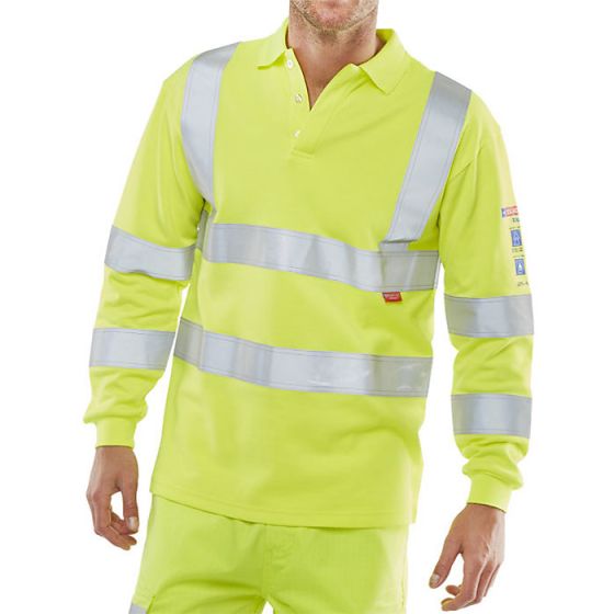 Hi Viz Long-S Polo Shirt Arc Flash Fire Retardant Saturn Yellow Size XLGE