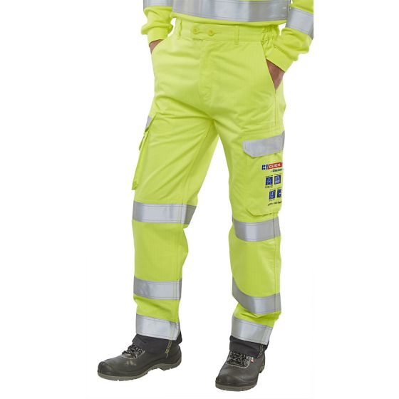 Arc Flash Hi Viz Trousers Fire Retardant Tall Leg Fit Saturn Yellow/Navy 34