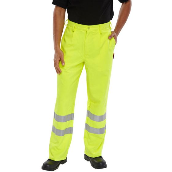 Hi-Vis Trousers 270g Fire Retardant Anti Static Saturn Yellow Size 34