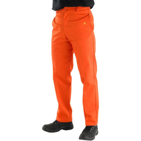 Trousers Button Waistband 300gsm Cotton Flame Retardant Orange Size 30