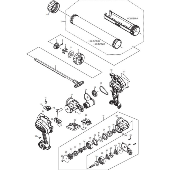 Main Assembly for Makita CG100DZA Cordless Caulking Gun 