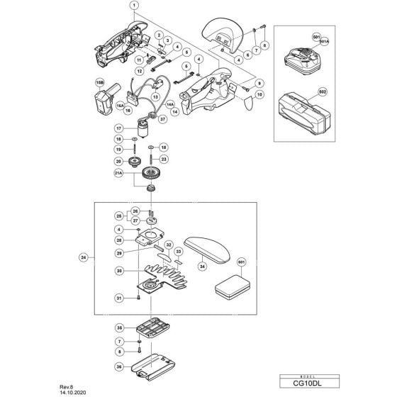 Main Assembly for Hikoki CG10DL Cordless Hedge Trimmer