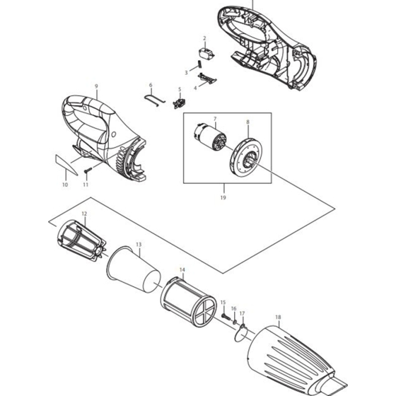 Main Assembly for Makita CL100DZ Cordless Cleaner & Cylclone Cleaner 