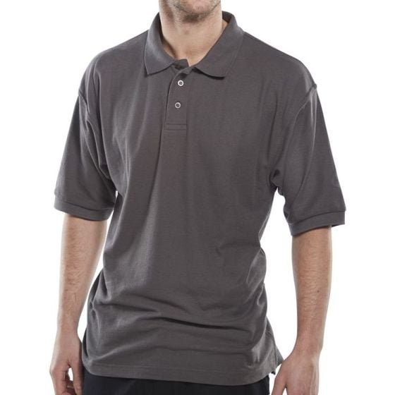 Click Polo Shirt Poly/Cotton Side Vent 3 Button Cuffed Sleeve Grey LGE