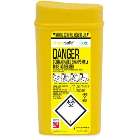 Sharps Bin Welded Construction for Added Strength and Safety 0.2L Capacity