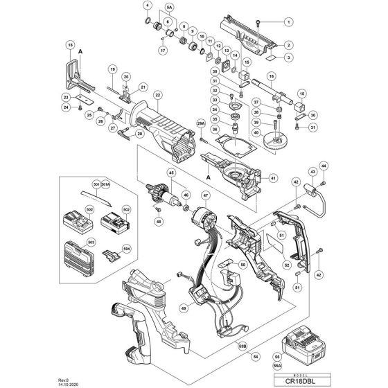 Main Assembly for Hikoki CR18DBL Cordless Reciprocating Saw