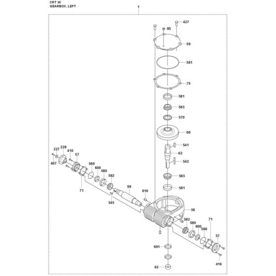 Gearbox (Left) Assembly for Husqvarna CRT 36 Trowel