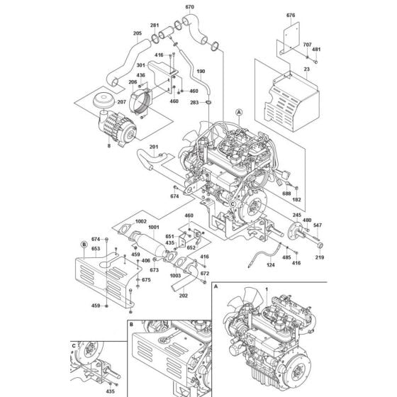 Engine Installation Assembly -1 for Husqvarna CRT 48 Petrol Trowel