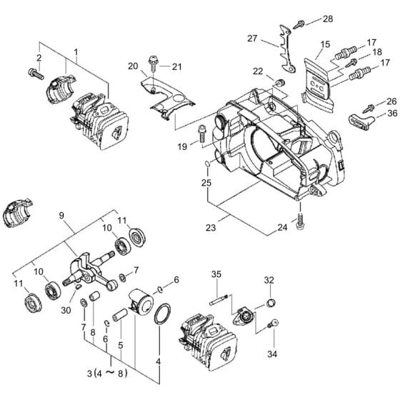 Cylinder, Crankcase, Piston for ECHO CS-320TES Chainsaw