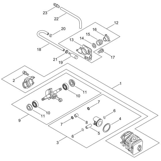 Cylinder, Crankcase, Piston for ECHO CS-355T Chainsaw