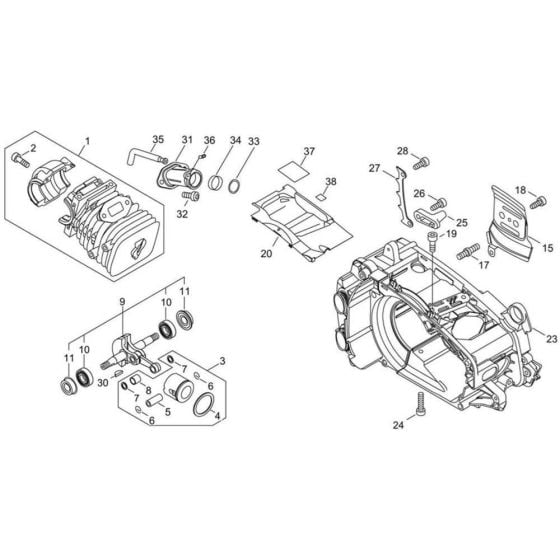 Cylinder, Crankcase, Piston for ECHO CS-360TES Chainsaw