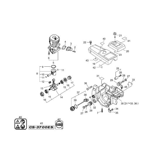 Cylinder, Crankcase, Piston for ECHO CS-3700ES Chainsaw