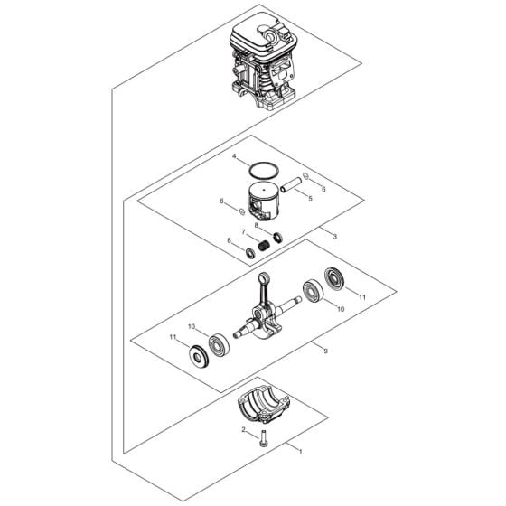 Cylinder, Piston, Crankshaft for ECHO CS-4010 Chainsaw