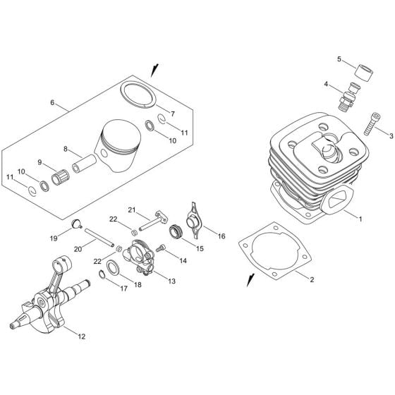 Cylinder, Piston, Crankshaft for ECHO CS-590 Chainsaw