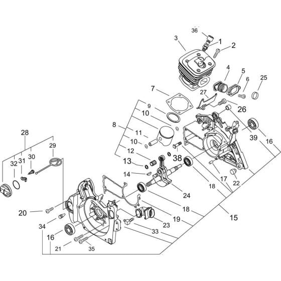 Cylinder, Crankcase, Piston for ECHO CS-600 Chainsaw