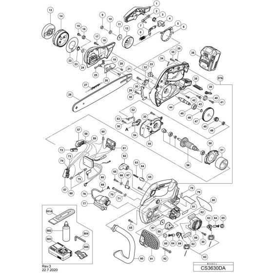 Main Assembly for Hikoki CS3630DA Cordless Chainsaw