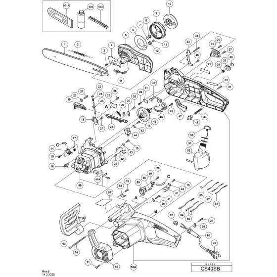 Main Assembly for Hikoki CS40SB Chainsaw