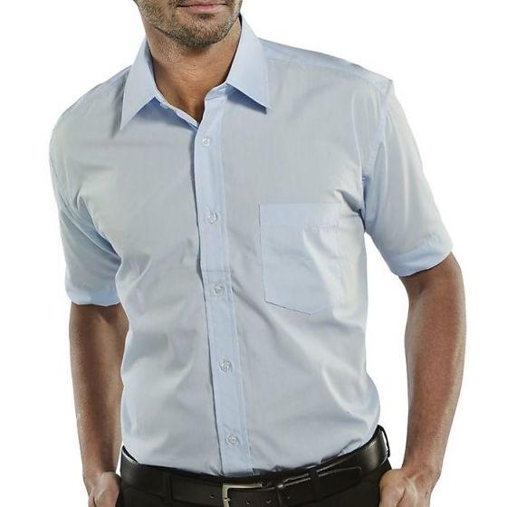 Classic Shirt Poly/Cotton Short Sleeve Stiff Collar & Pocket Sky Blue 18