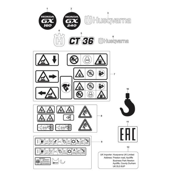 Decals -1 for Husqvarna CT 36 Trowel