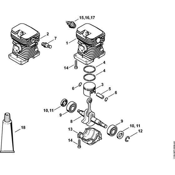 Cylinder Assembly for Stihl MS180 MS180C Chainsaws