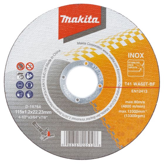 10 Pack Makita Thin Cutting Wheel WA60T, 115mm x 1.2mm x 22.23mm - OEM No. D-18764-10