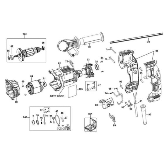 Main Assembly for DeWalt D25134 Rotary Hammer