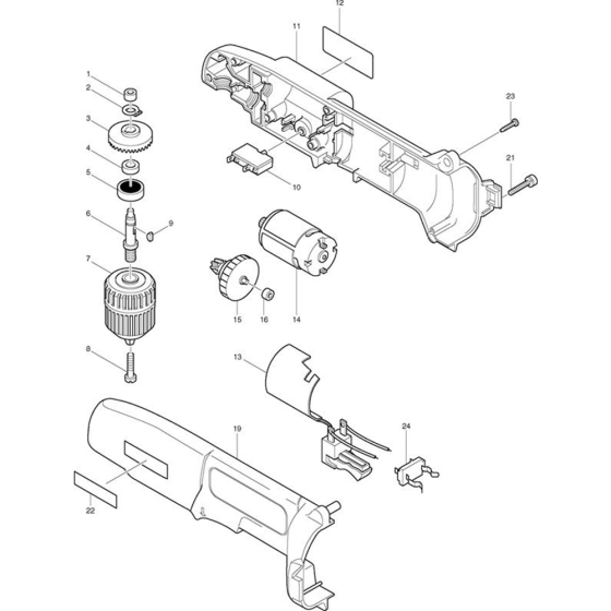 Main Assembly for Makita DA312D 12V 3/8 Cordless Angle Drill