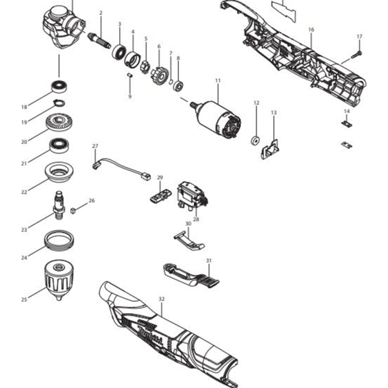 Main Assembly for Makita DA331DZ Cordless Angle Drill