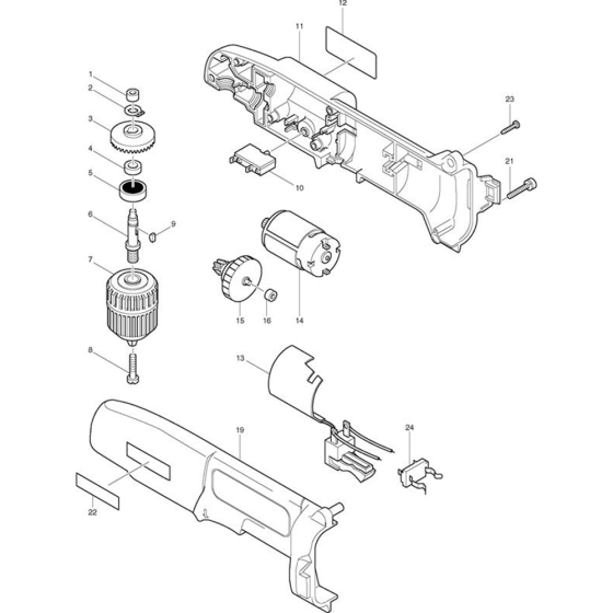 Main Assembly for Makita DA392D 9.6V 3/8in Cordless Angle Drill