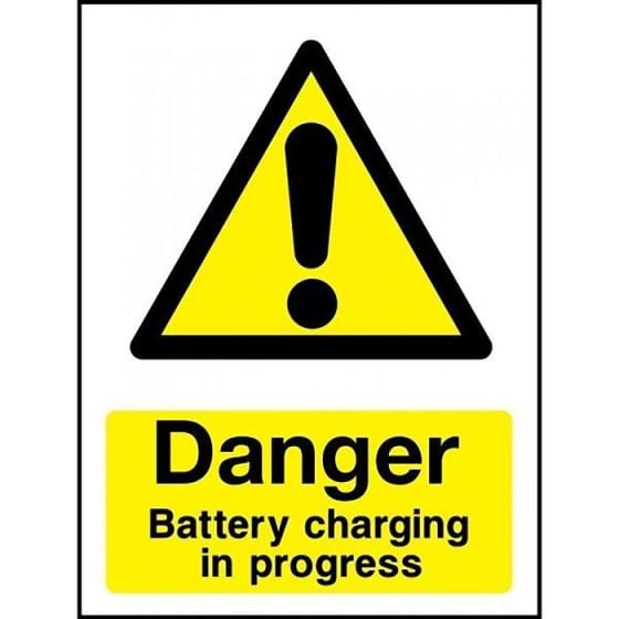 'Danger Battery Charging In Progress' Sign - 400mm x 300mm - 1mm Semi Rigid Plastic