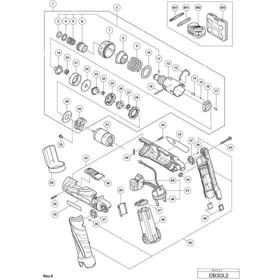 Main Assembly for Hikoki DB3DL2 Cordless Driver Drill