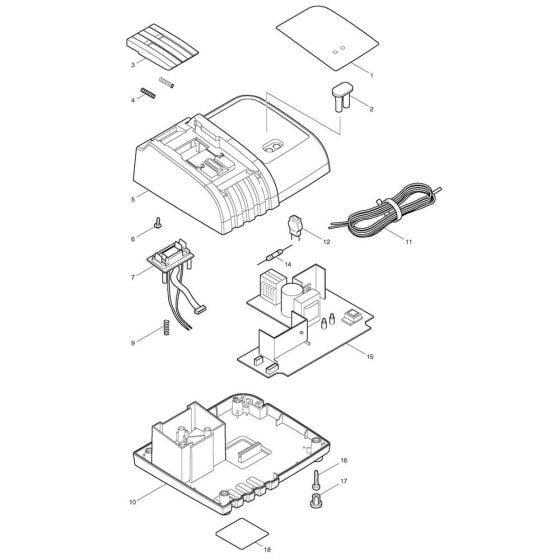 Complete Assembly for Makita DC18SD Battery Charger