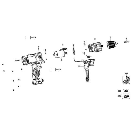 Main Assembly for DeWalt DCD716 Cordless Drill