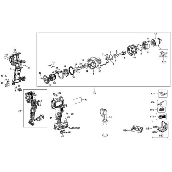 Main Assembly for DeWalt DCD996 Cordless Drill