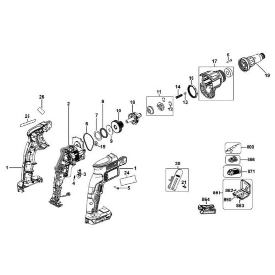 Main Assembly for DeWalt DCF622 Cordless Screwdriver