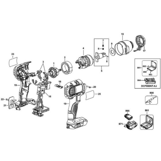 Main Assembly for DeWalt DCF830 Impact Wrench