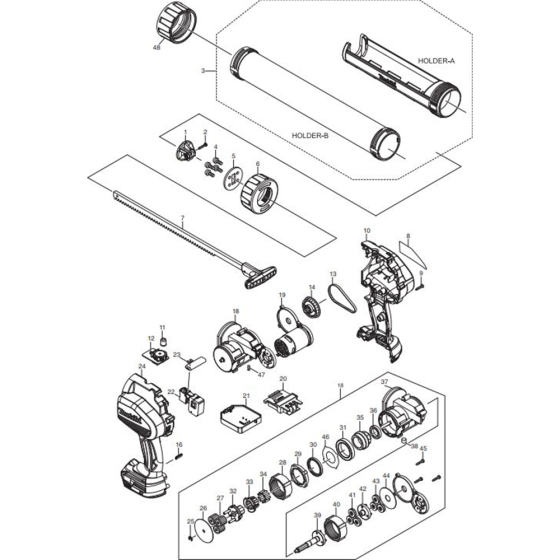 Main Assembly for Makita DCG140RF Cordless Caulking Gun 