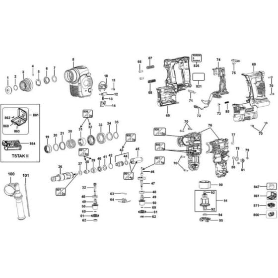 Main Assembly for DeWalt DCH253 Rotary Hammer