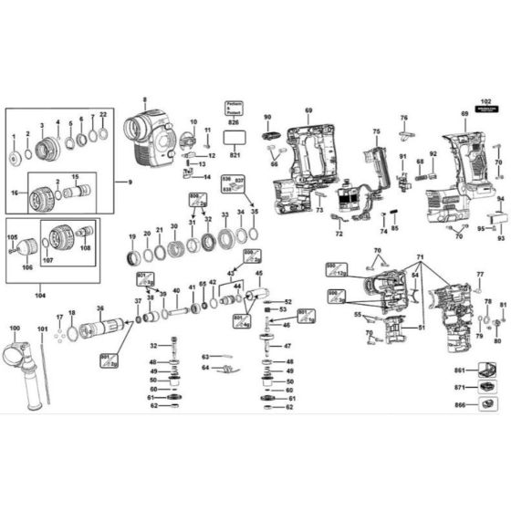 Main Assembly for DeWalt DCH274 Rotary Hammer