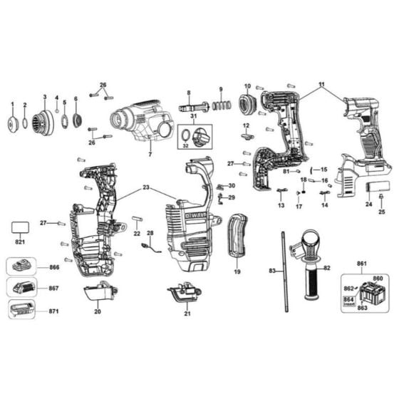 Main Assembly for DeWalt DCH323 Rotary Hammer