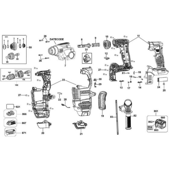 Main Assembly for DeWalt DCH334 Rotary Hammer