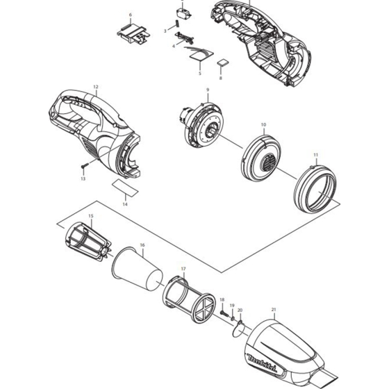 Main Assembly for Makita DCL180ZW Cordless Cleaner & Cylclone Cleaner 