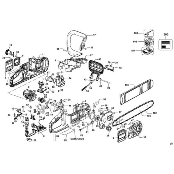 Main Assembly for DeWalt DCM585 Chainsaw