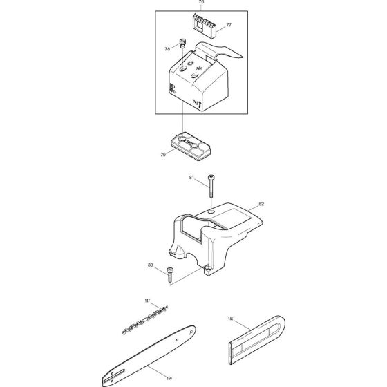 Air Filter Housing, Chain and Bar Assembly for Makita DCS340-30 Chainsaws