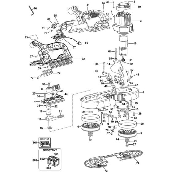 Main Assembly for DeWalt DCS371 Bandsaw