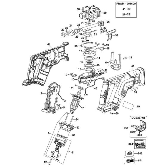 Main Assembly for DeWalt DCS387 Cordless Reciprocating Saw