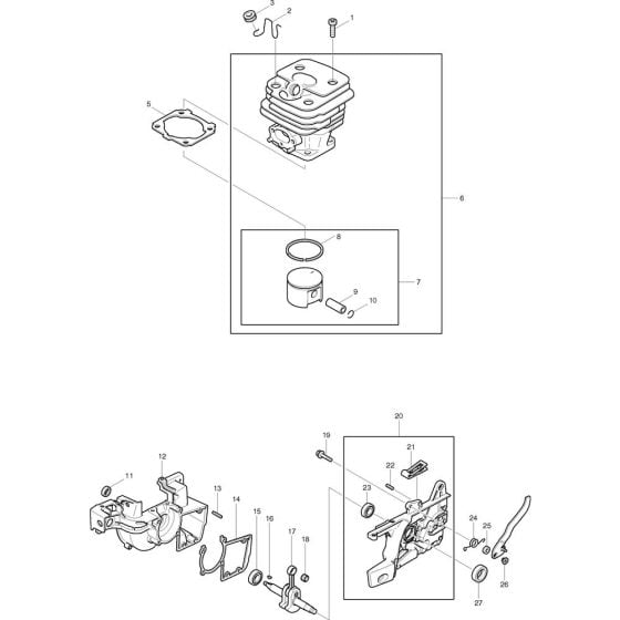 Cylinder and Piston Assembly for Makita DCS430-38 Chainsaws